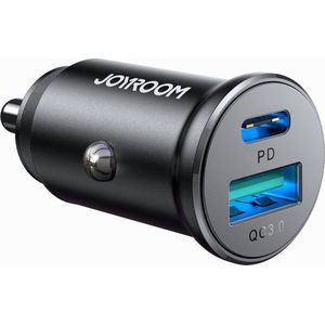 Joyroom Mini Autolader Dubbele Snellader USB-C & USB-A 30W Zwart