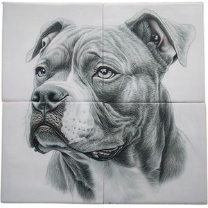MadDeco Nederlands fabrikaat American Bully op plateau van 4 tegels Friese Witjes 13 x 13 cm per tegel