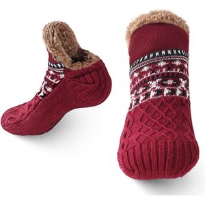 Sokken 2 paar - huissokken dames en heren - verwarmde sokken - winter sokken - anti Slip - cozy Sokken - winter sokken - Rood -