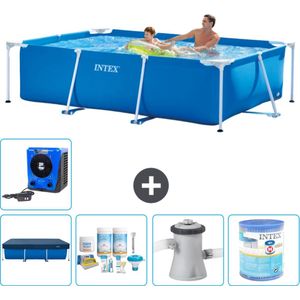 Intex Rechthoekig Frame Zwembad - 260 x 160 x 65 cm - Blauw - Inclusief Afdekzeil - Onderhoudspakket - Zwembadfilterpomp - Filter - Warmtepomp