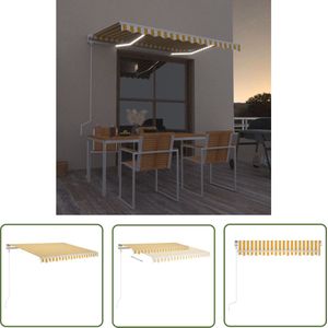 The Living Store Luifel automatisch met LED en windsensor 300x250 cm geel en wit - Schaduwdoek - Buitenluifel - Zonwering - Terrasoverkapping - Veranda