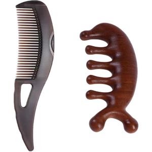 Houten haarkam met holle tanden - Ontwarren en schubben verwijderen - 2 stuks