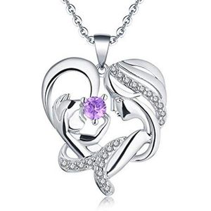 Dames Ketting Hart Mama - 925 Sterling Zilveren Moeder Dochter Hanger met 3A Zirkonia - Sieraden voor Vrouwen