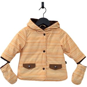 Ducksday - winterjas voor baby - waterdicht - lightgewicht - fleece - afneembare wantjes - peuter - unisex - Oker geel - Donkerbruin - Dusk - maat 92