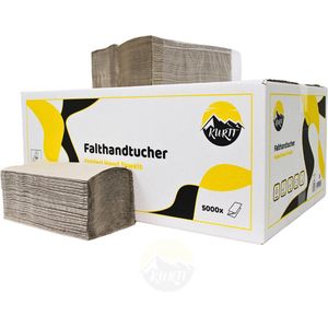 KURTT Papieren handdoekjes 1-laags, 5000 vellen (tissue) grijs 25 x 23 cm, Z vouw papieren handdoekjes, handdoekjes papier