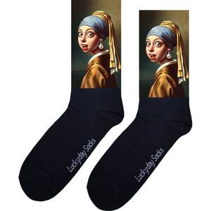 LuckyDay Socks - Kunstsokken - Meisje met de Parel - Fisheyes - Huissokken