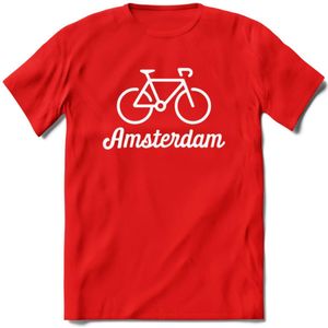 Amsterdam Fiets Stad T-Shirt | Souvenirs Holland Kleding | Dames / Heren / Unisex Koningsdag shirt | Grappig Nederland Fiets Land Cadeau | - Rood - M