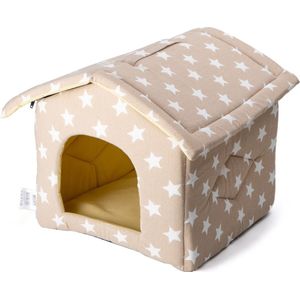 Nobleza Stoffenhuis - Kattenholletje - Kattenhuis - Hondenhuis - Opvouwbaar huisje - Katoen - Crème met witte sterren - Maat S