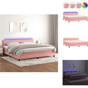 vidaXL Boxspring Bed - Roze Fluweel - 203 x 200 x 78/88 cm - Hoofdbord - LED - Pocketvering Matras - Huidvriendelijk Topmatras - Montagehandleiding - Bed