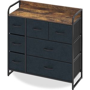 Ladekast met 7 stoffen lades Brede opbergkast Dressoirs Opslag Vintage kasteenheid Dressoirorganizer voor slaapkamer woonkamer keuken hal kantoor zwart + grijs staal + hout