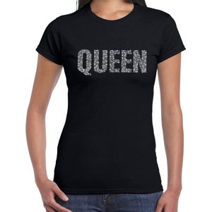 Glitter Queen t-shirt zwart met steentjes/ rhinestones voor dames - Glitter kleding/ foute party outfit L
