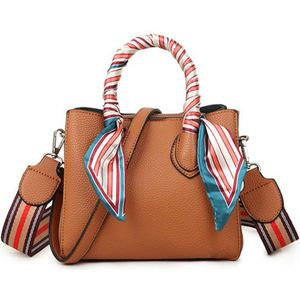 Bruine Handtas Sjaaltje - Schoudertas - Crossbody Tas - 2 Hengsels - Dames Tassen - Bruin