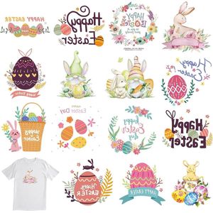 Paassticker opstrijkbare transfers - 15 vellen konijntje ei konijn stickers warmteoverdracht patches voor kleding tas kussenslopen doe-het-zelf decoraties