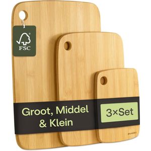 Houten Snijplankenset van 3 - Duurzame Bamboe Keukenplanken voor Groenten, Vlees en Brood