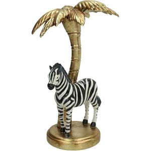 SVJ HomeKandellar Kaarsenhouder Zebra sculptuur retro goud, zwart en wit - 15 x 15 x 26,3 cm - Kaarsenstandaard