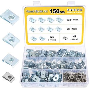 Set van 150 Roestvrijstalen U-Type Plaatmoeren voor Auto's en Motoren - Maten M4 M5 M6 M8 - Inclusief Clipmoeren voor Carrosseriebevestiging