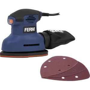 FERM- PSM1039 - Vlakschuurmachine - Deltaschuurmachine - 140W - Schuurzool: - 140x100mm - 12.500/min - Klittenband - 2m kabel - Softgrip - Stofzak - 3 schuurvellen - Palm schuurmachine -Detail palm sander