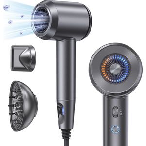 Haardroger met Diffuser, 19 m/s Luchtstroom, Borstelloze Motor, Sneldrogend en Ionen Technologie