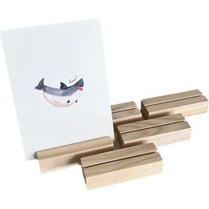 Kaarthouder blokje van hout [Set van 5 stuks] - Fotohouder - Blank - 8,5 cm