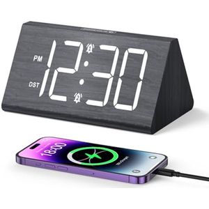 Digitale LED Wekker met Houten Stijl - Moderne Tafelklok voor Slaapkamer en Kantoor