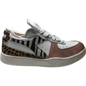 Diadora Heritage - Mi Basket Row Cut Savannah Wn - Mt 40 - lederen veter sneakers - wit roze - zebra / leopard