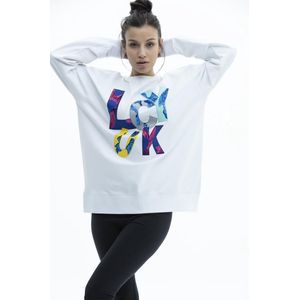 SCR. Ilona - Dames Trui - Oversized Sweater met Print - Lucky - Wit - One Size