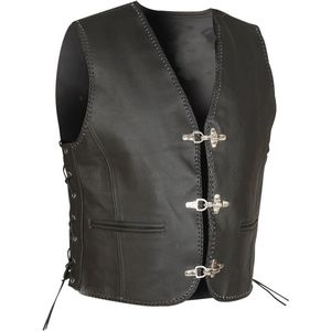Zwart Leren Bikervest met Verstelbare Vetersluiting
