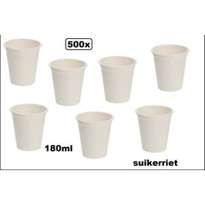 500x Koffiebeker Smooth suikerriet 180ml - plastic-vrije koffiebeker - Koffie thee warme drank kantoor drinken