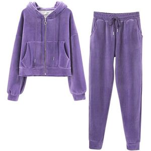 Velours Trainingspak Dames - 2-delige Loungewear Set met Hooded Sweatshirt en Joggers - Sportkleding voor Workout S-2XL