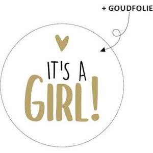 50x Sluitsticker It's a Girl! | Goudfolie | Wit | 40 mm | Geboorte Sticker | Sluitzegel | Sticker Geboortekaart | Baby nieuws | Zwangerschap | Luxe Sluitzegel