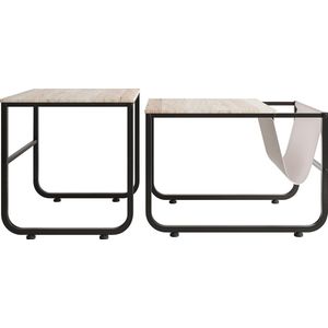 Merax Salontafel Set van 2 - Stapelbaar Bijzettafel van Metaal en Hout - Wachtkamer Tafel met Tijdschriften Houder - Wit met Zwart