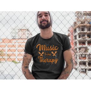 Rick & Rich - T-Shirt Music Is My Therapy - T-shirt met opdruk - T-shirt Muziek - Tshirt Music - Zwart T-shirt - T-shirt Man - Shirt met ronde hals - T-Shirt Maat L