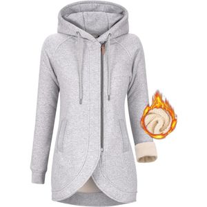 Dames Hoodie Fleece Winterjas met Rits en Capuchon - Warme Sweatshirt met Zakken