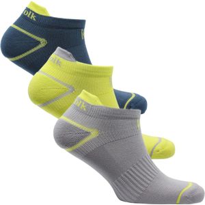 Norfolk - 3 paar - Anti Blaren Sportsokken met Demping - Eco-vriendelijke Repreve® Hardloopsokken - Sneakersokken - Enkelsokken - Geel/Grijs/Blauw - Maat 39-42 - Caretta