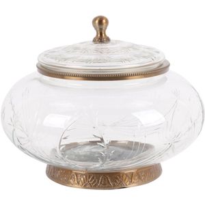 Baroque - Decoratieve schaal - Pot met Deksel 26 cm - Goud - Glas - 21x26x26 - Aluminium+glass