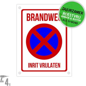 Pictogram/ bord Dibond + boorgaten | ""Brandweg - Inrit vrijlaten"" | 27 x 36 cm | Roestvrij | Duurzaam | Stevig materiaal | Brandweer | Calamiteit | 1 stuk