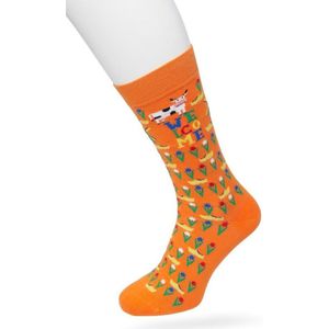 Bonnie Doon Heren Sokken met Klompen Print maat 40/46 Oranje - Thema Sokken - Nederland - Holland - Souvenir - Cadeau Sokken - Word je Happy en vrolijk van - Zacht Katoen met Gladde Teennaad - Perfect Cadeau - Celosia Orange - BT992129.172