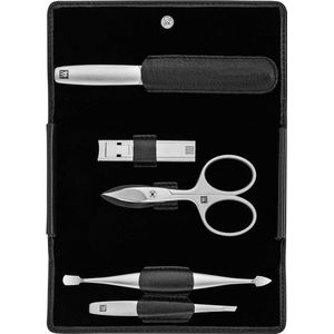 5-delige manicureset met lederen hoes en fluwelen interieur - ZWILLING Twinox - zwart