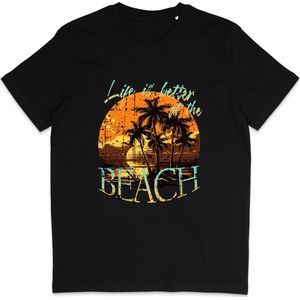 T Shirt Dames Heren - Zomer Print Life Is Better At The Beach - Zwart - M