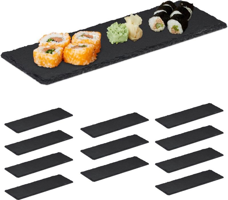 Relaxdays 12x serveerplank leisteen - borrelplank - kaasplank - Sushi - 30 x 10 cm