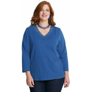 Katoenen en macramé T-shirt met 3/4 mouwen