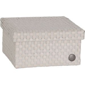 Opbergbox beige geruit patroon met deksel – stevige kunststof mand – decoratieve opbergdoos voor woonkamer, slaapkamer en kantoor - Handed By Cube Basket medium