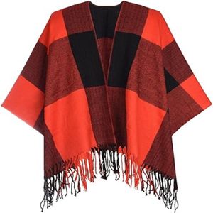 Vrouwen Poncho Cape Sjaal Wrap Winter Warme Grote Sjaal Dames Gebreide Poncho Sjaal Open Voorzijde Gedrukt Omkeerbare Oversized Deken Vest Trui Sjaal Jas Geschenken voor Ladie