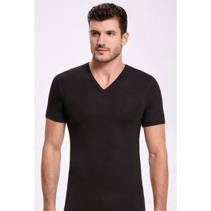 ilke® Bamboe Heren T shirts Met V Hals - Zwart -S