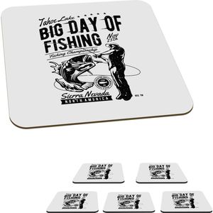 Onderzetters voor glazen - Vissen - Hengel - Retro - 10x10 cm - Glasonderzetters - 6 stuks