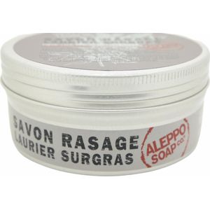 Natuurlijke Aleppo scheerzeep voor mannen 100 gram in hervulbaar aluminium blikje - nat scheren heren - vegan scheer zeep heren