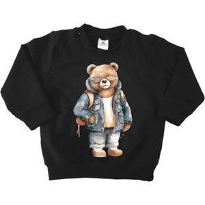 Sweater kind beer - Trui met print - Zwart - Stoere Sweater beer met rugzak - Maat 98