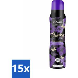 15 x Vogue Charming Parfum Deodorant 150 ml - Parfum Deodorant - 24 Uur Bescherming - Geur - Japanse Kersenbloesem - Framboos