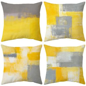 Set van 4 Luxe Fluwelen Kussenhoezen in Tie-Dye Geel voor Stijlvolle Interieurdecoratie