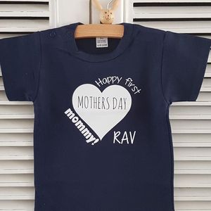 baby romper met tekst eerste moederdag mama met naam korte mouw maat 50-56 blauw